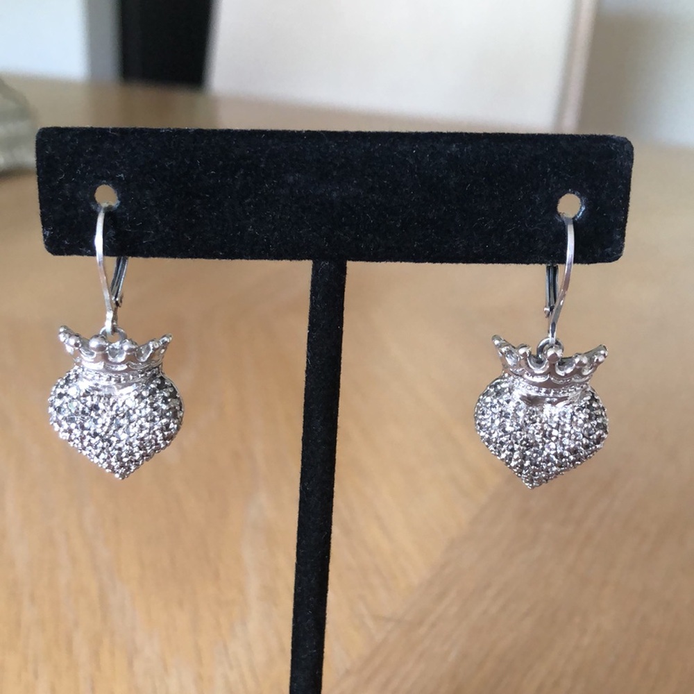 KING BABY STUDIO SILVER .925 CROWN HEART CZ EARRINGS
